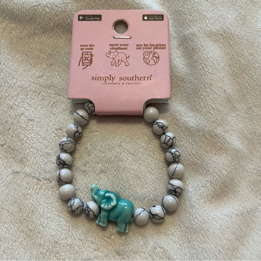 New Simply Southern Conservation Elephant Tracking Bracelet - White Nwt 8$